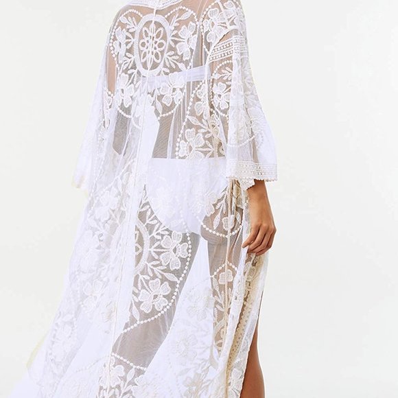 Sexy Lace Crochet Open Front Swimsuit Cover up - Picture 3 of 3